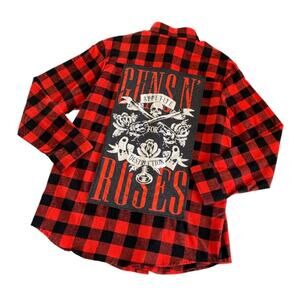 Reworked Apparel Guns N’ Roses Custom Red Button Down Flannel Men's Size Medium